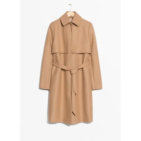 & Other Stories Wool Blend Trench Coat Sz 4 Classic Double-Breasted Belted Camel - Picture 1 of 11